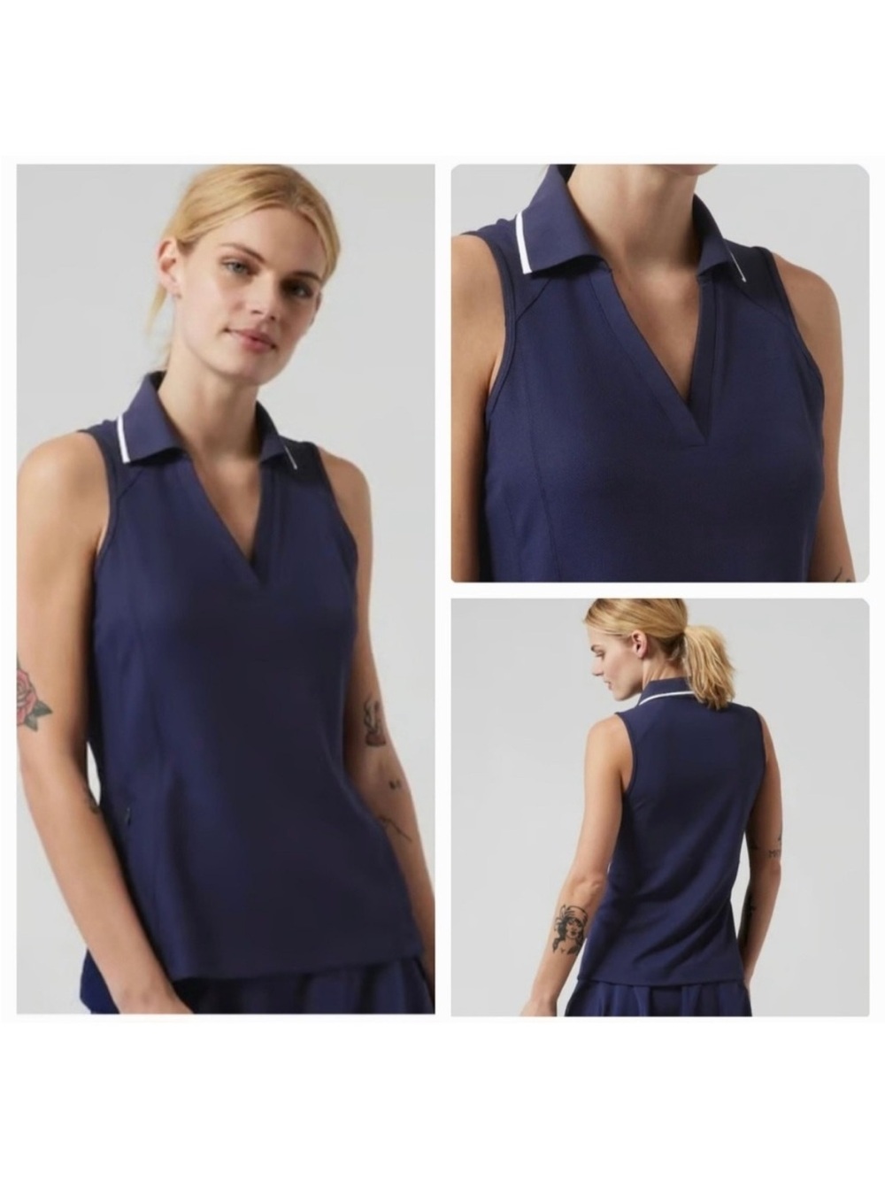 Athleta - Navy Sleeveless Polo Tank with White Collar Piping